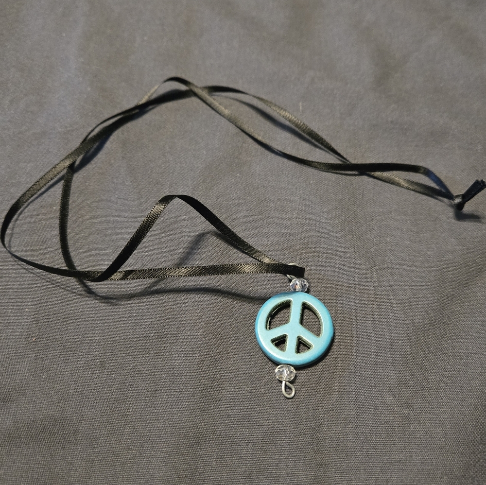 Blue Peace Symbol Pendant Necklace